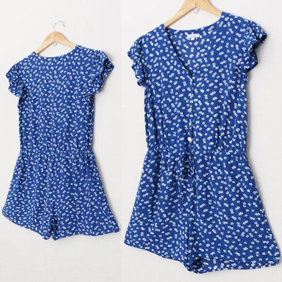 Rails Chloe Cobalt Floating Daisies Romper S Flutter Sleeves Blue Revolve $178 - Picture 5 of 16
